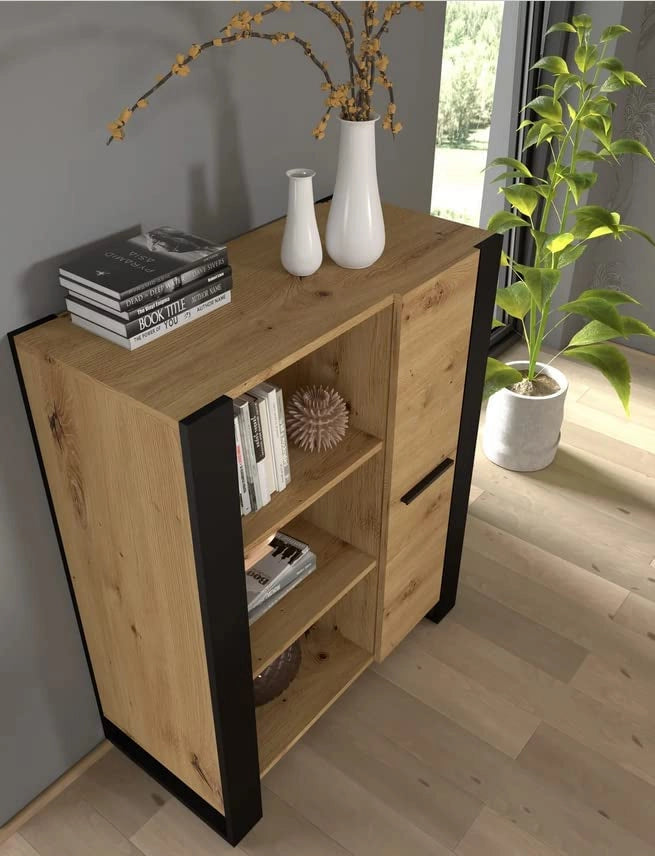 MOBILE SCAFFALE LIBRERIA COMO' NUKA 110x90x43cm ROVERE NERO
