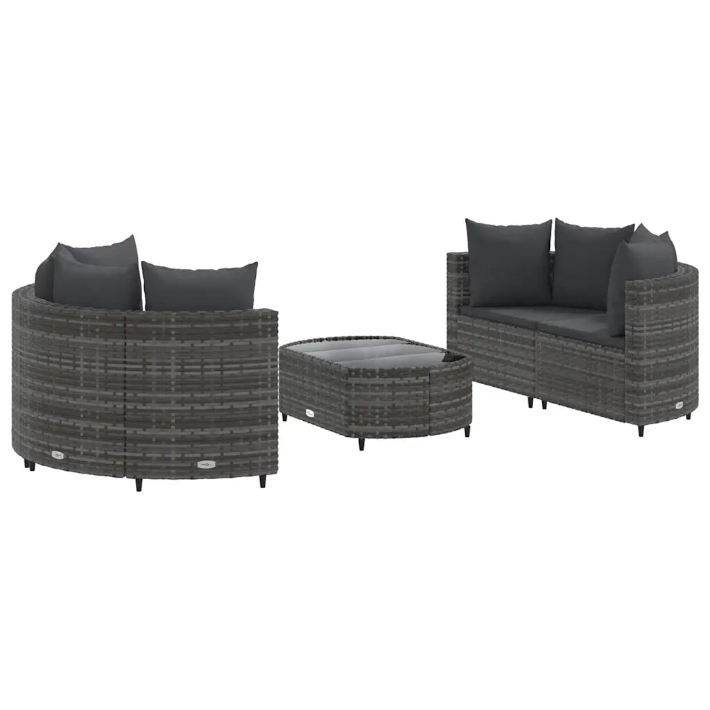 Set Divano da Giardino 5 pz con Cuscini Grigio in Polyrattan