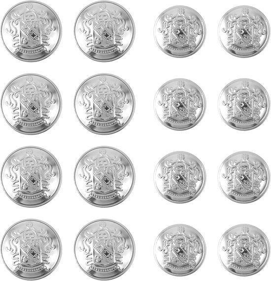 Set di 16 knoppe in metallo vintage, argento, 18 mm
