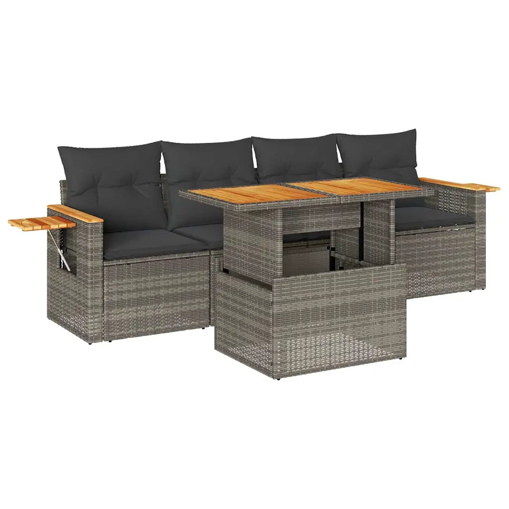 Set Divano Giardino 5 pz con Cuscini Grigio Polyrattan Acacia 3327546