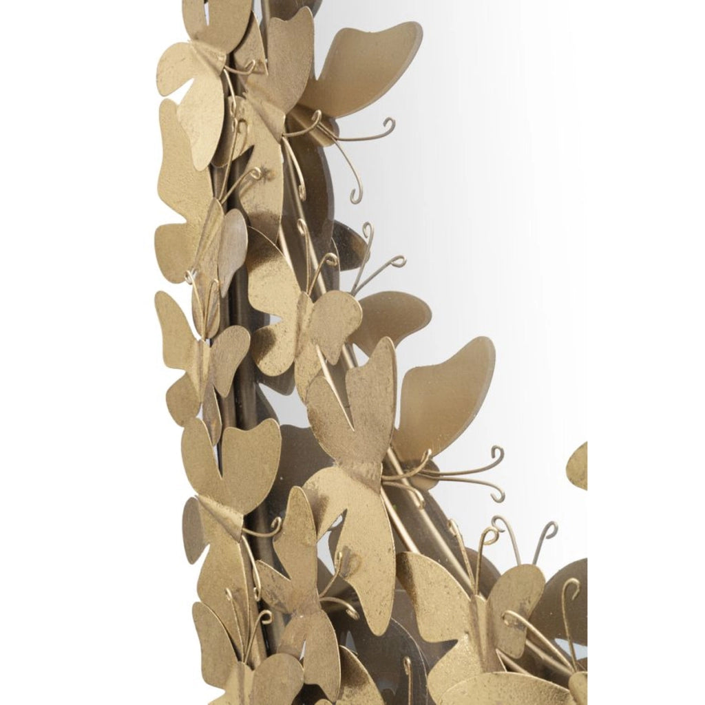 Specchio Glam Oval Butterfly in ferro dorato con farfalle