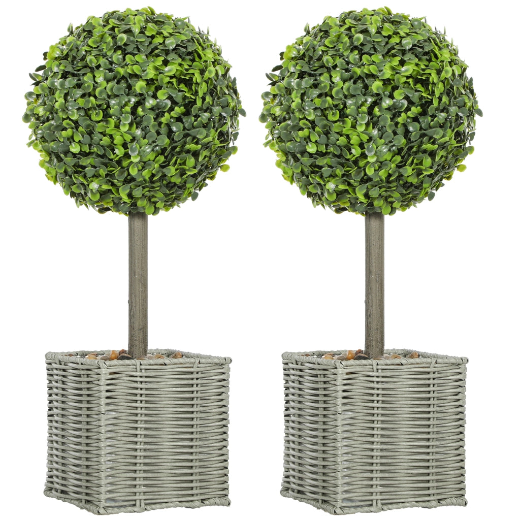 Set 2 piante artificiali UV-resistenti con vaso ¨C Xylo ¨C verde, plastica e cemento per interno/esterno