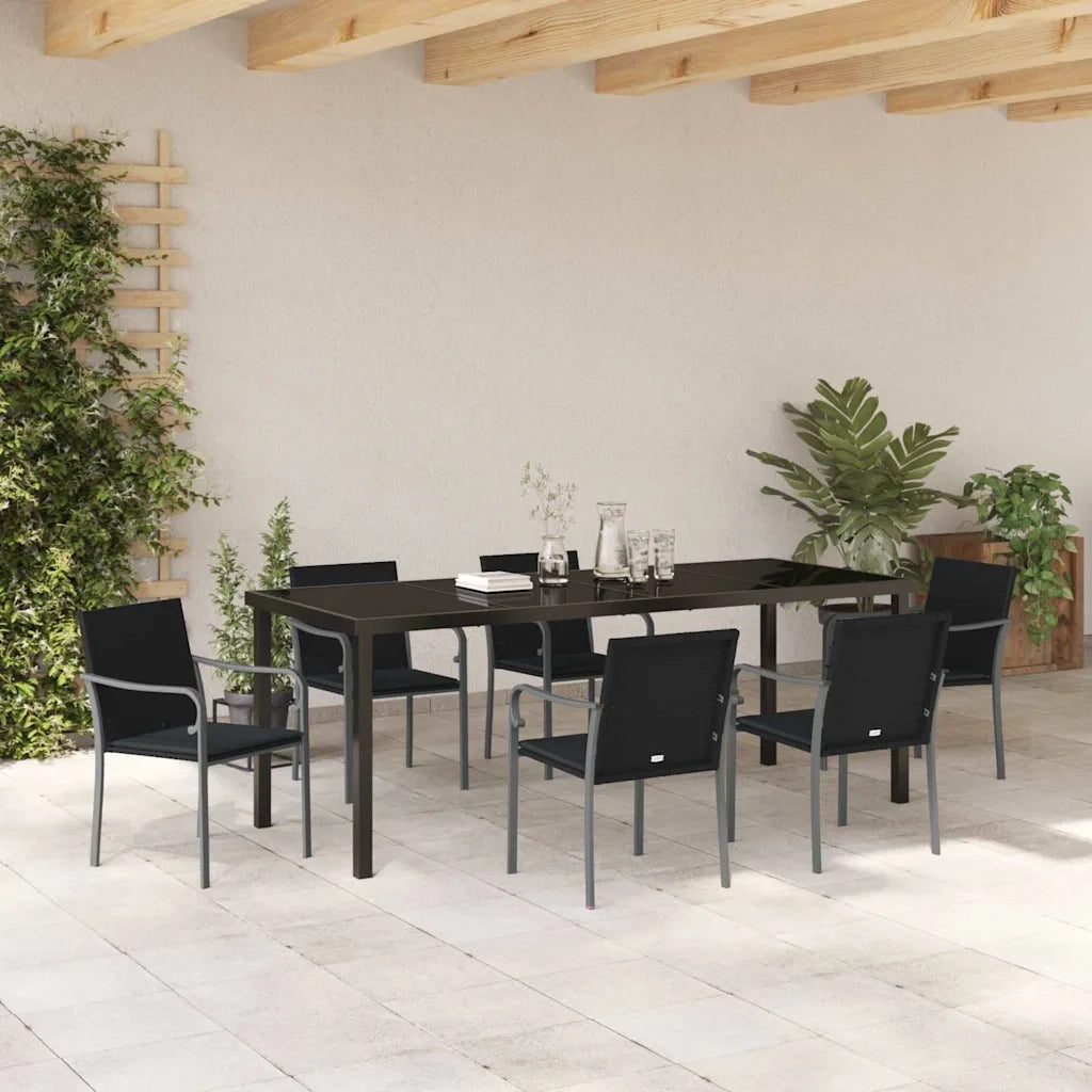 Set da Pranzo per Giardino 7 pcs Nero e Grigio Rattan in PE 3379056