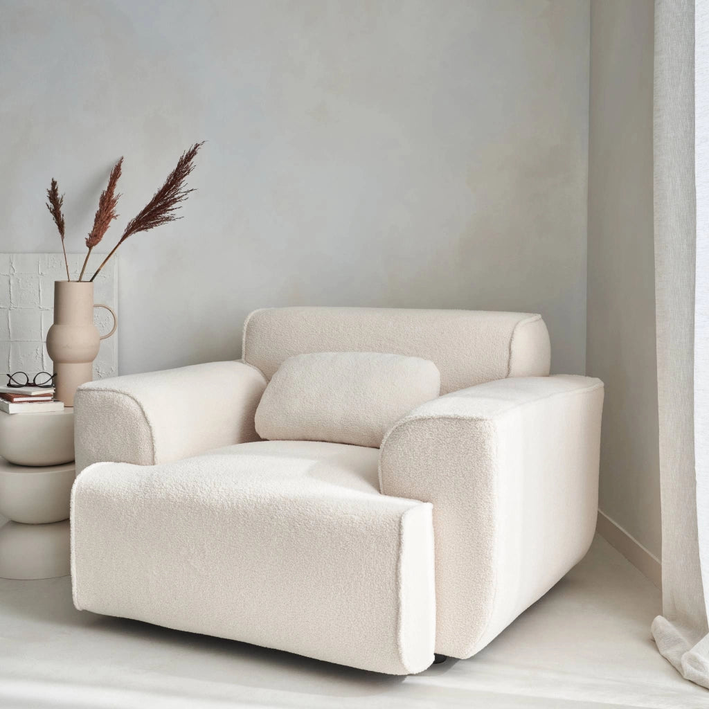 Poltrona 1 posto tessuto bouclé, crema