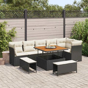 Set Divano da Giardino con cuscino 9 pcs Nero e crema
