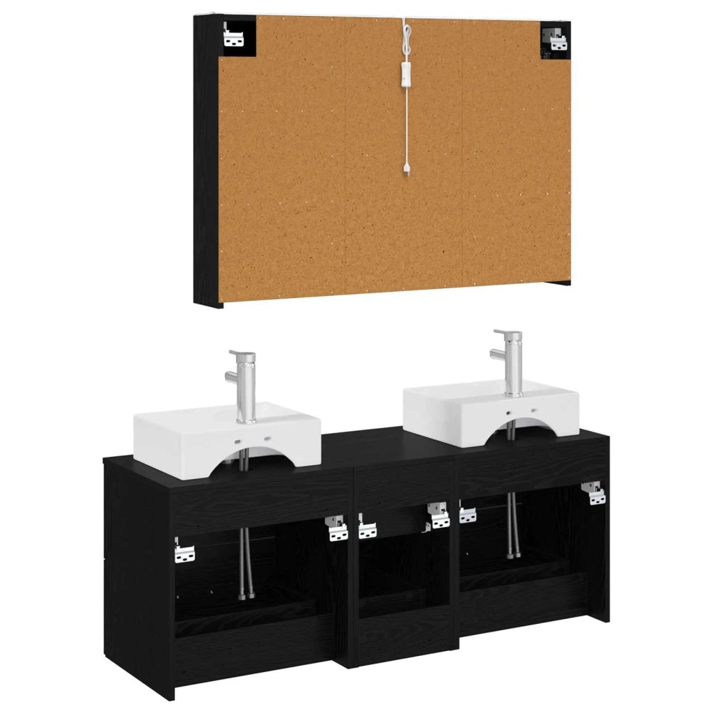 Set di mobili per il bagno 4 pz Rovere Nero 3406824