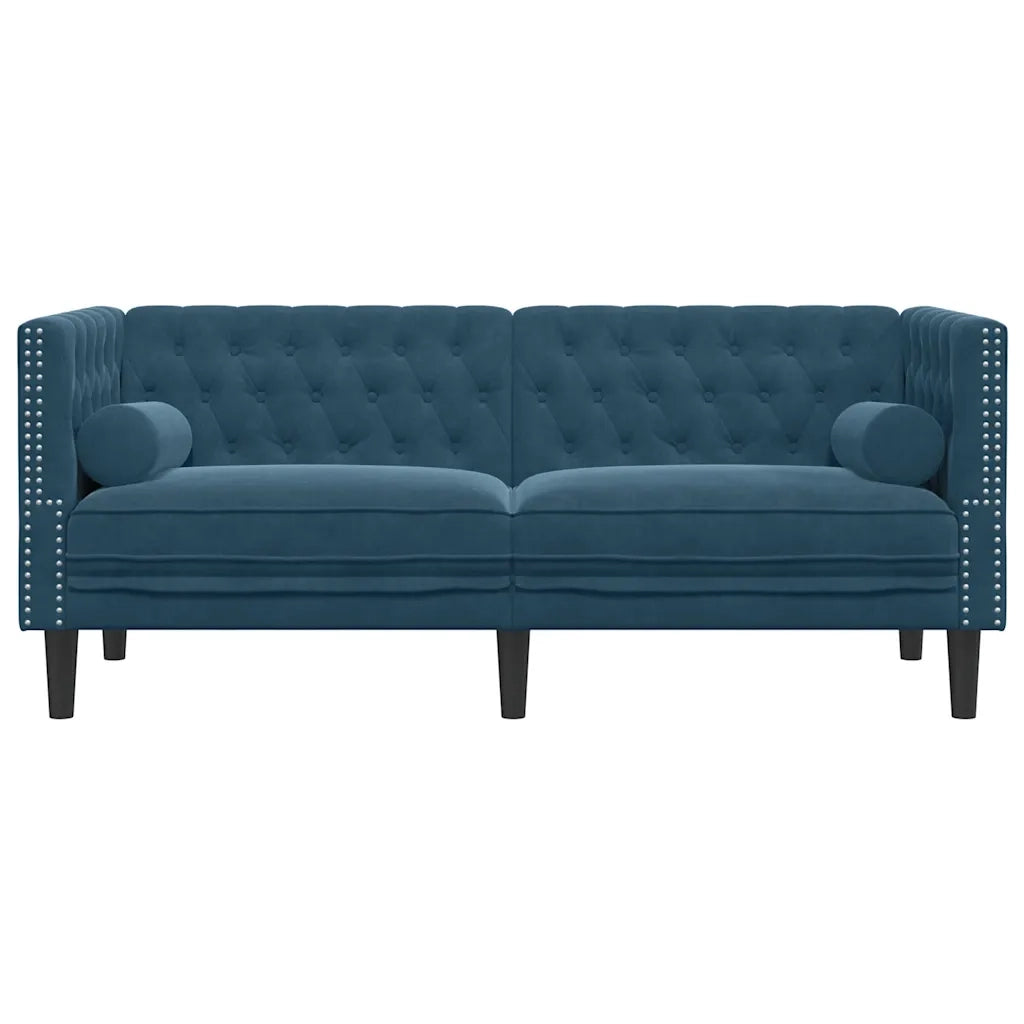 Divano Chesterfield con Rinforzi 2 Posti Blu in Velluto 372691