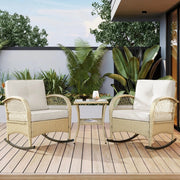 Set da balcone in rattan - Zephmum- 3 pezzi con dondolo e cuscini beige, portata 160 kg