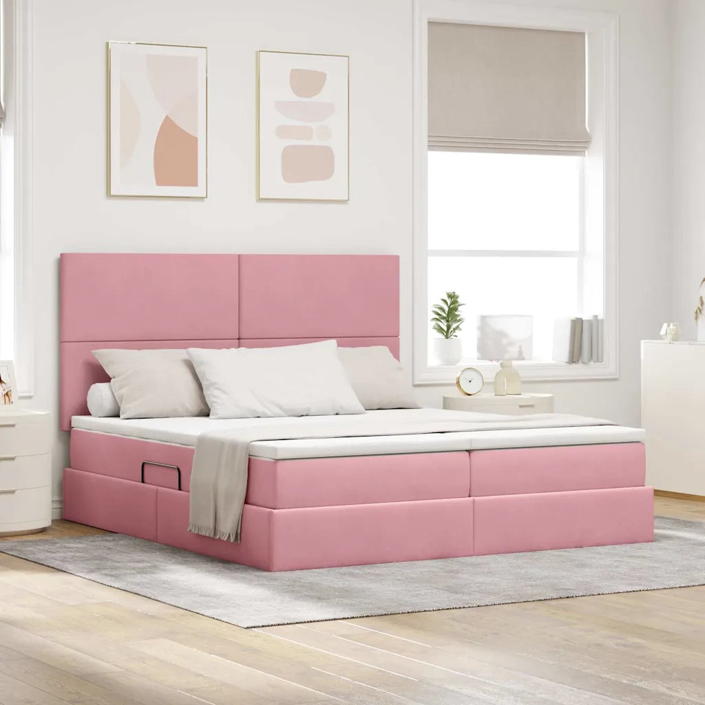 Letto con luci a strisce a LED Rosa 180 x 200 cm Velluto