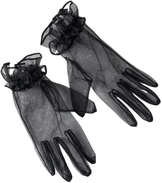 Maniche Vintage in Tulle o Tela di Reticolo - Nero - Unico Modello - 23 cm di Lunghezza - Materiale Soffice e Opaco