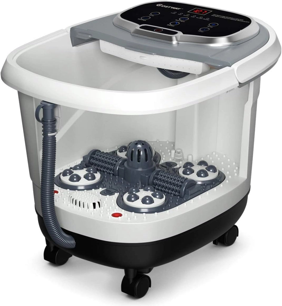 Idromassaggio per Piedi Idromassaggiatore Plantare Massaggio Shiatsu, con Funzione Calore Timer e Rulli, Luce a Infrarossi, 15L, Grigio