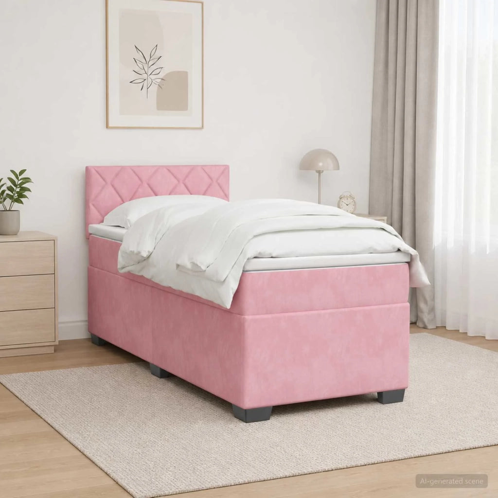 Letto con Box Spring, Materasso e LED Rosa 90 x 200 cm Velluto 3452113