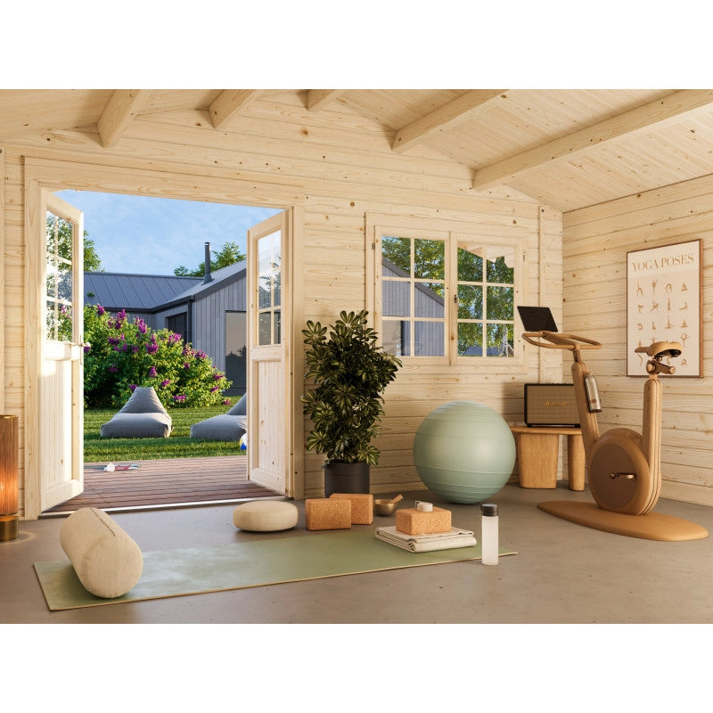 Casetta da giardino in legno 446x446 cm spessore 40 mm con porta doppia e finestra 17,5 m² - Esterni da Vivere