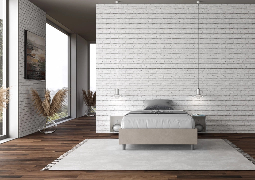 BS COM Letto una piazza e mezza con rete imbottito 120x210 microfibra sabbia