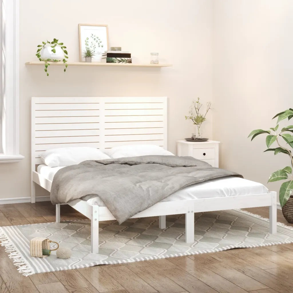 Letto matrimoniale | Letto per adulti | Giroletto Bianco in Legno Massello 140x200 cm