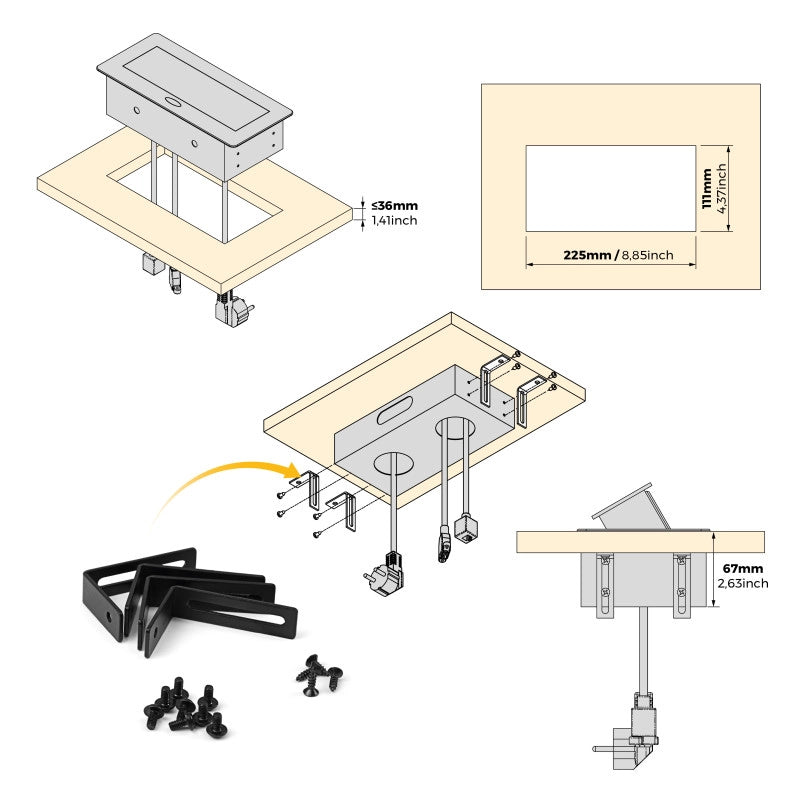 Multiconnettore con coperchio scorrevole Vertikal Flat 60, diametro 60 mm, 1 presa Schuko, 1 USB Tipo A, 1 USB Tipo C,..