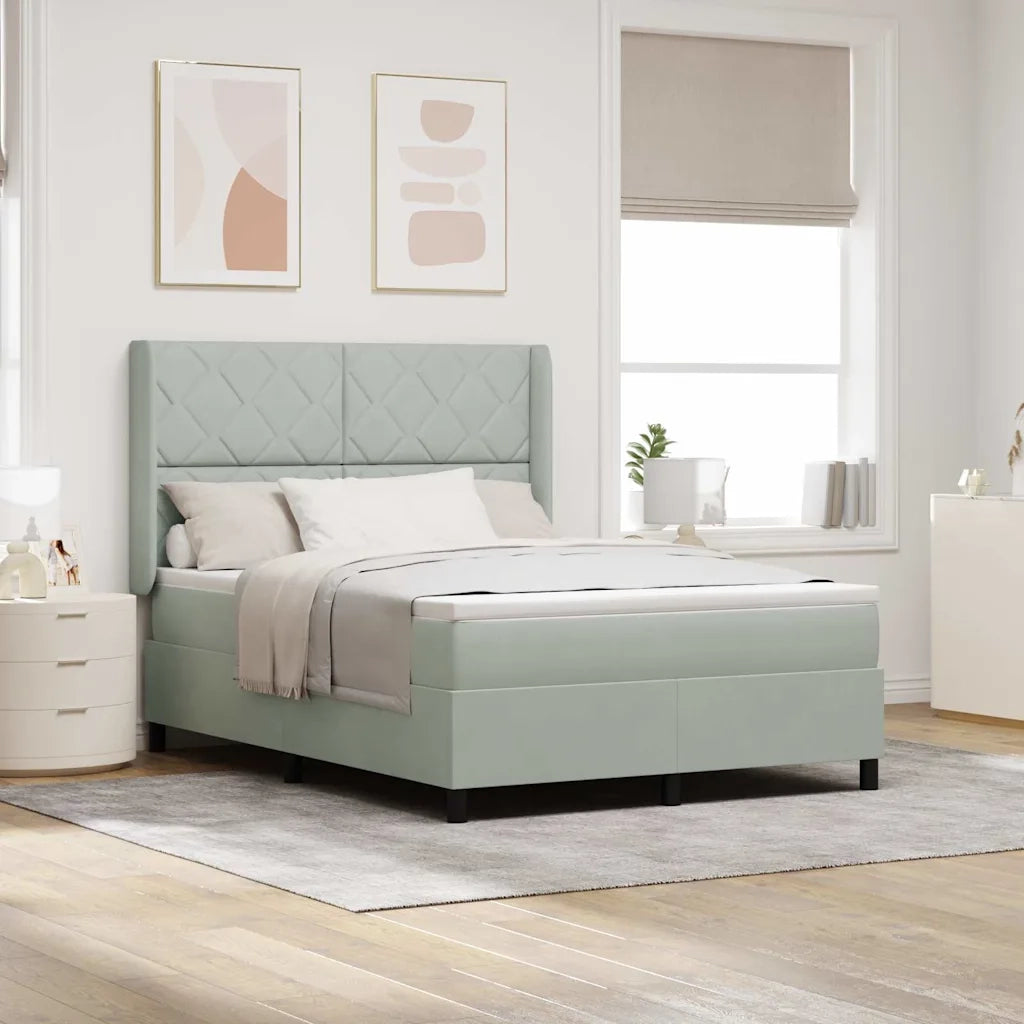 Letto a molle con testiera Grigio chiaro 140 x 190 cm Velluto