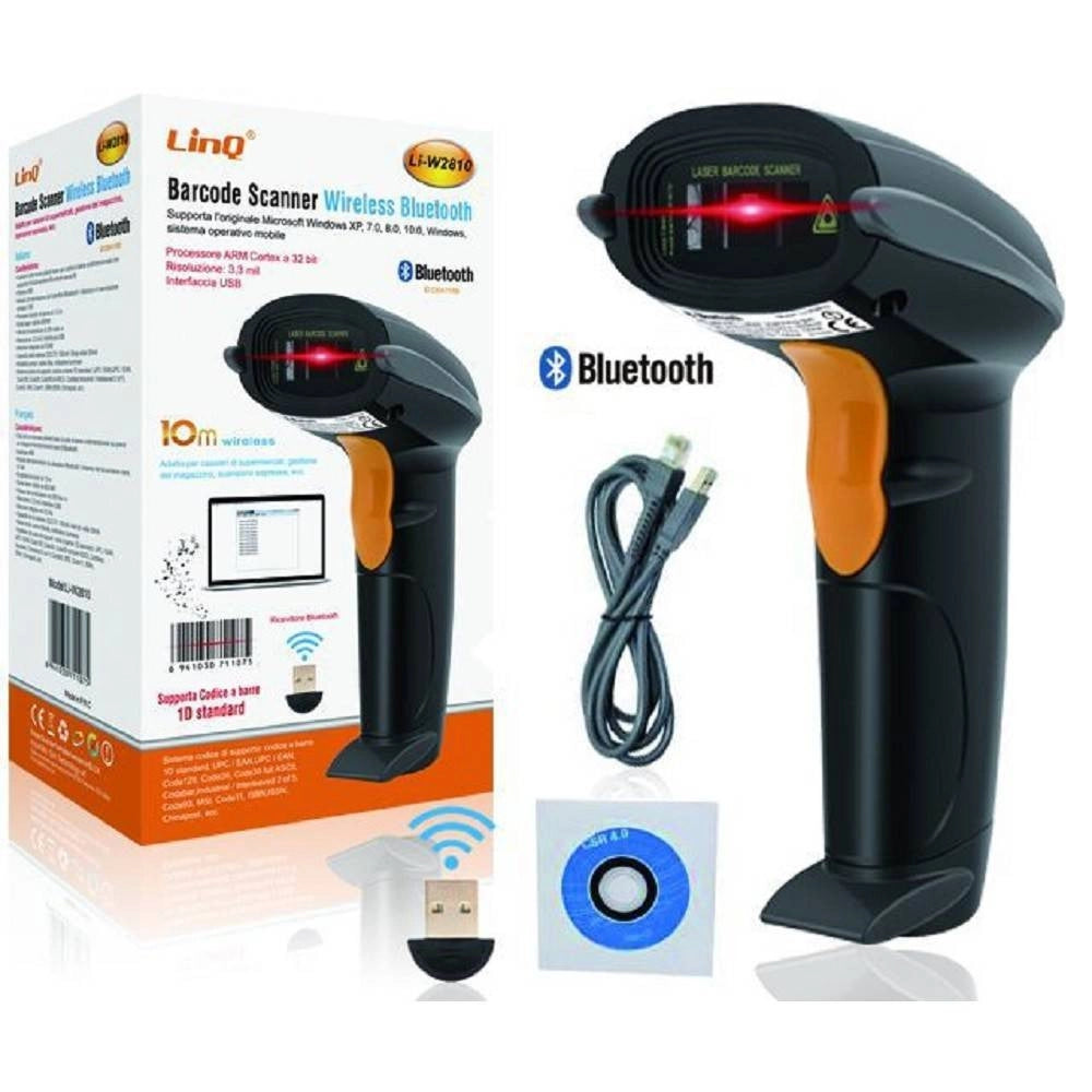 Trade Shop - Pistola Scanner Barcode Lettore Codici A Barre Bluetooth Wireless 10m Li-w2810 -
