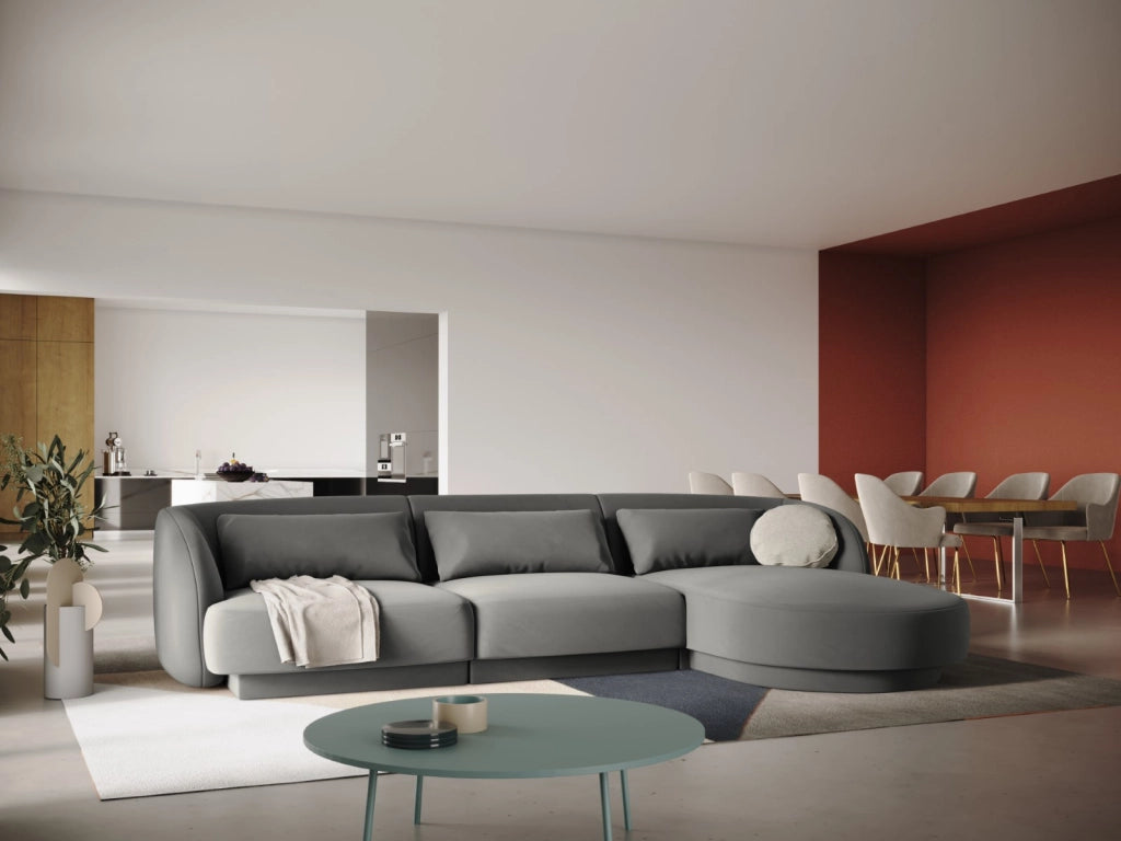 Cosmopolitan Design - Divano angolare destro "Tulum" 4 posti in velluto grigio chiaro 