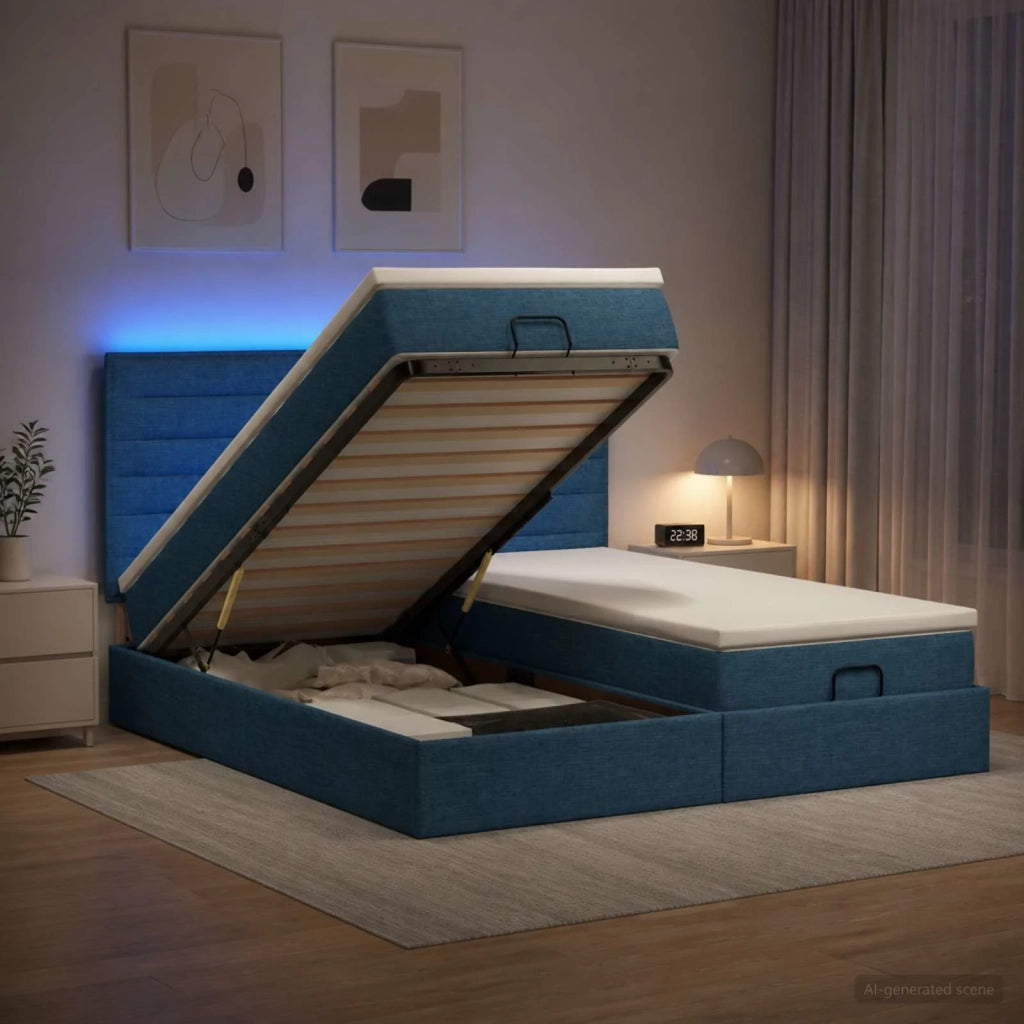 Letto Ottomano con Materasso e LED Blu 180 x 200 cm Tessuto 3458422