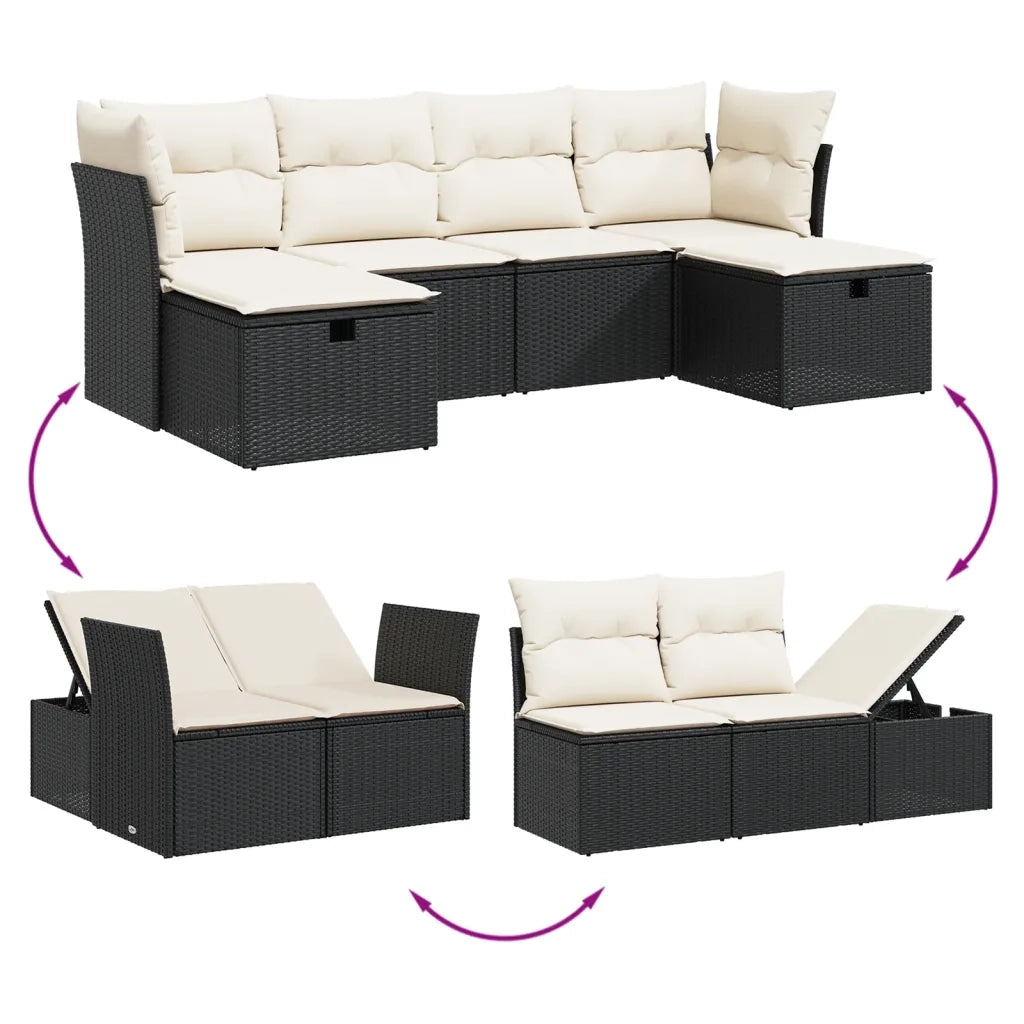 Set Divano da Giardino 6 pz con Cuscini Nero in Polyrattan 3265340