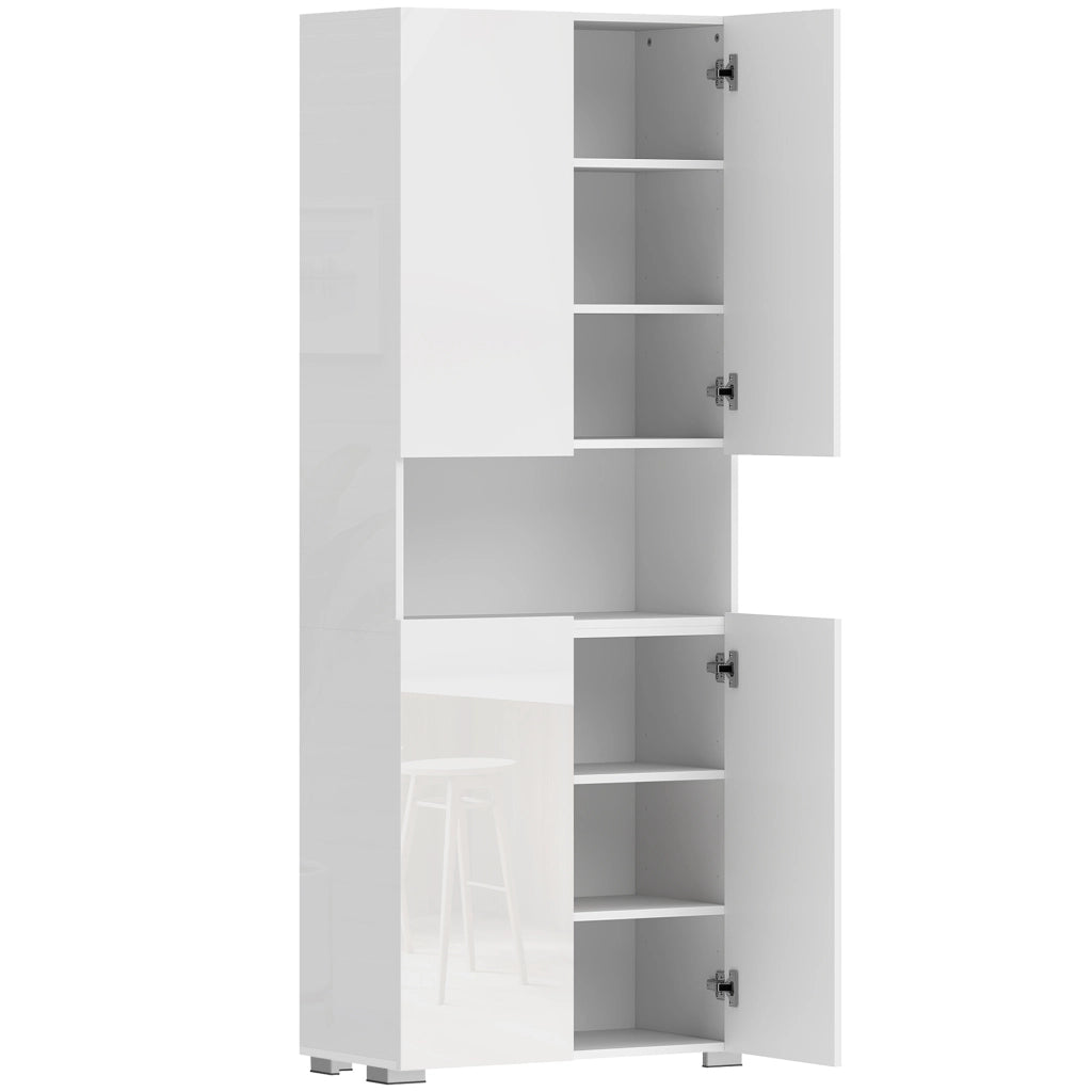 Credenza da Cucina Alta 68x34x180 cm Mobile Dispensa con Ante Soft-Close in MDF Bianco Lucido