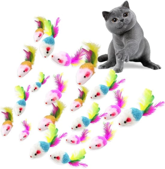Giocattolo Interattivo per Gatti e Gattini - Set di 20 Toppe Finte Mice con Fili di Pelliccia