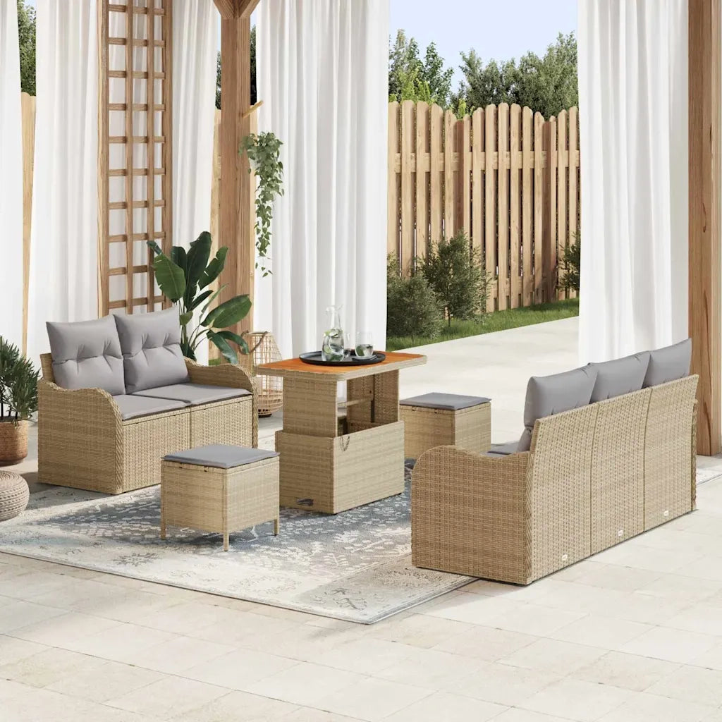Set Divano da Giardino con cuscino 8 pcs Beige e Grigio Chiaro