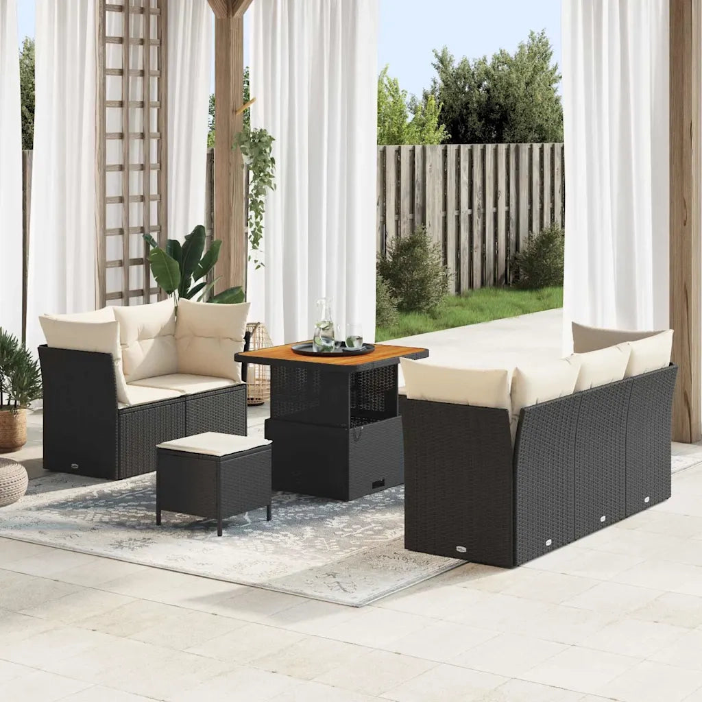 Set Divano da Giardino 8 pcs Nero polyrattan