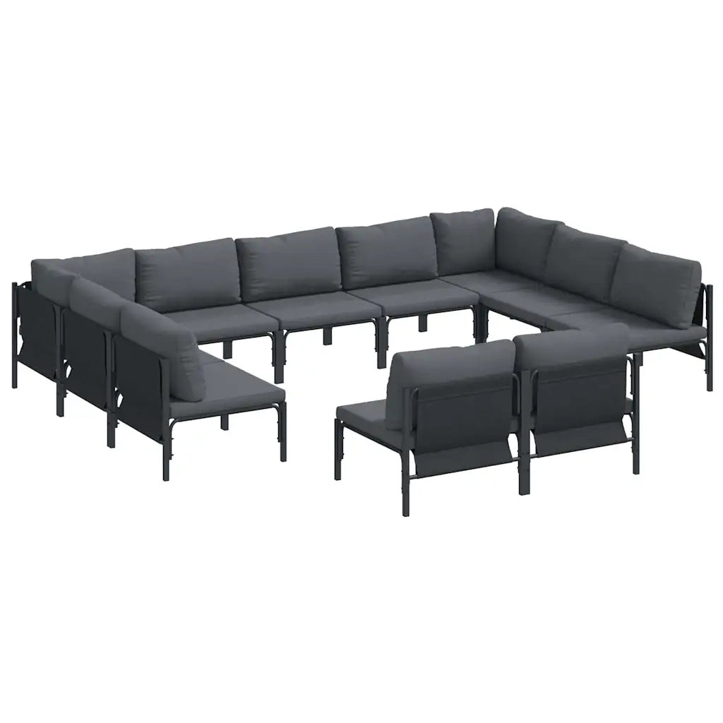 Set Divano da Giardino con cuscino 11 pcs Nero Acciaio