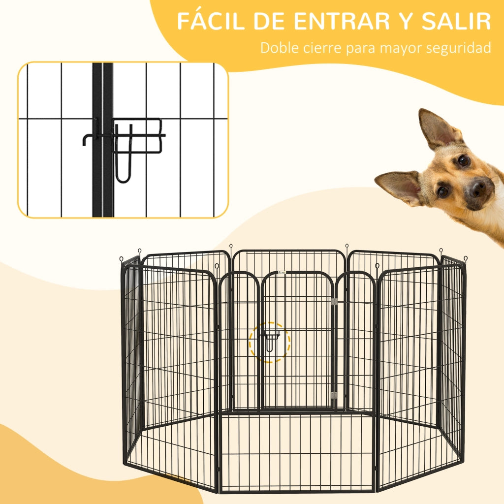 Recinto per Cani 8 Pannelli con Porta ¨C Minimal ¨C Nero 80x100 cm