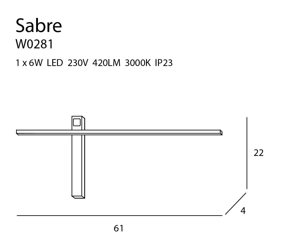 Applique SABRE nera industriale LED 6W 61cm Maxlight