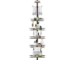 Supporto per doccia telescopico - Supporto per doccia senza fori - Supporto angolare - Supporto per asciugamano - Placca per doccia - Adatto per altezze da 137 a 290 cm