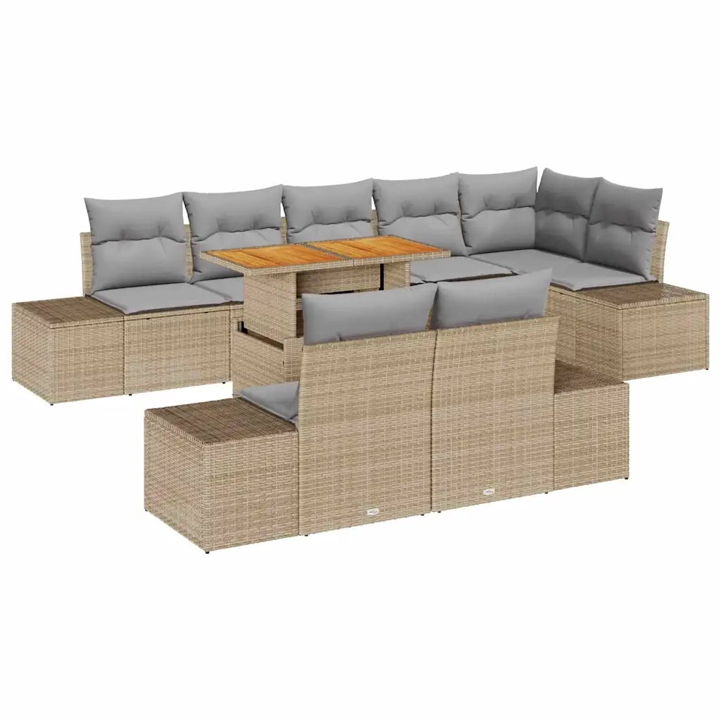 Set da Pranzo per Giardino con cuscino 9 pcs Beige e grigio