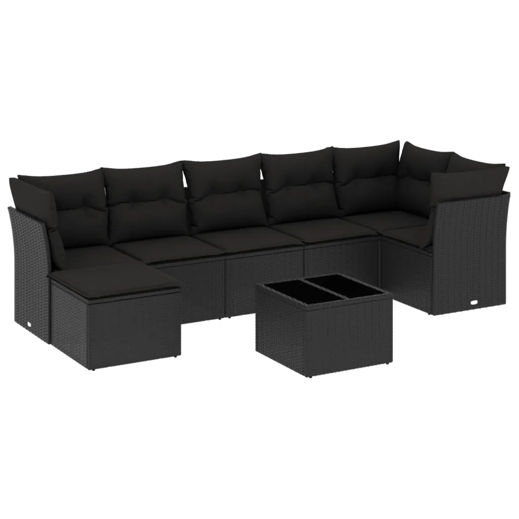 Set Divani da Giardino con Cuscini 8 pz Nero in Polyrattan 3249814