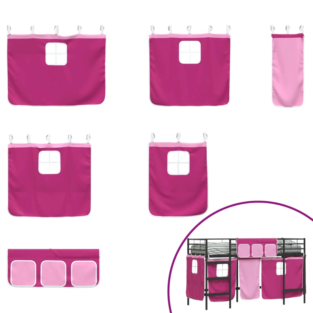 Struttura del Letto Loft per Bambini con Tendine-Giroletto per bambini Nero e rosa 781072