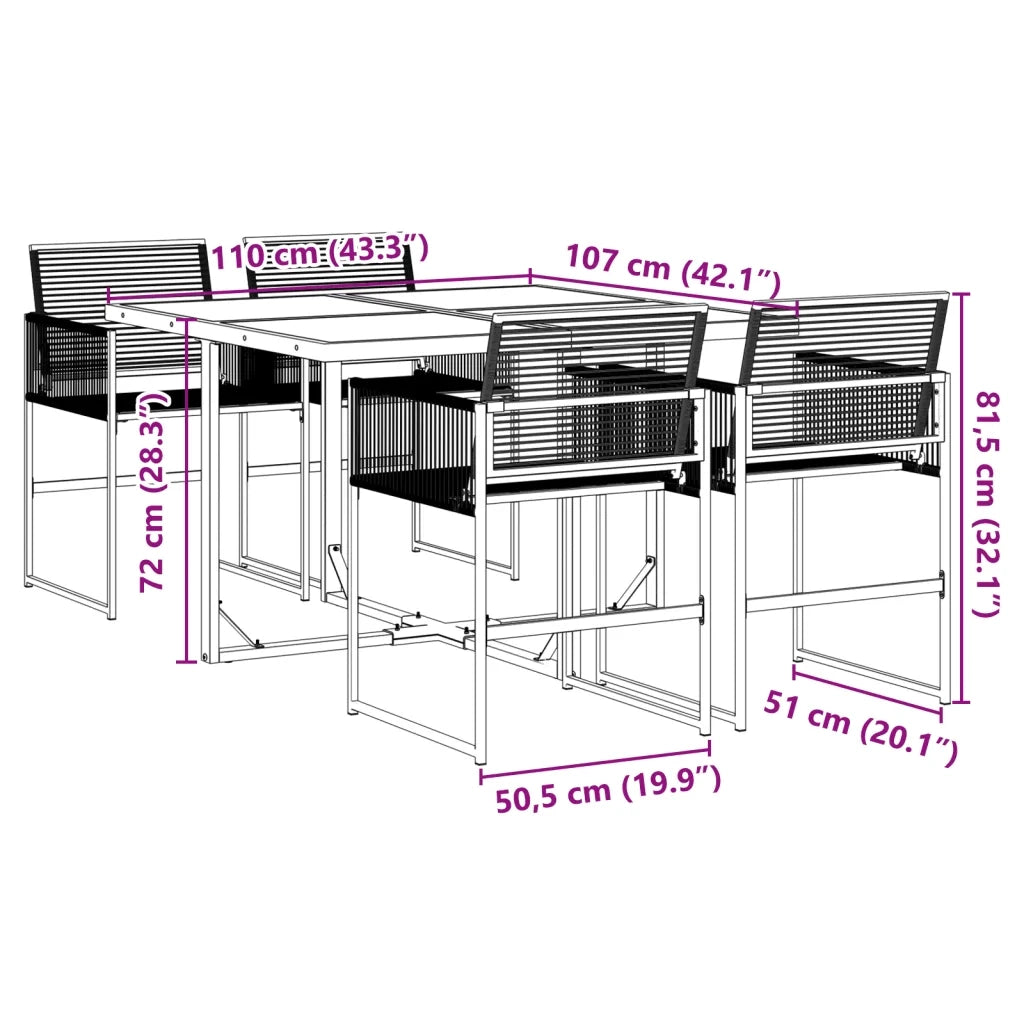 Set da Pranzo da Giardino 5 pz | Set Salotto da Giardino Nero in Polyrattan