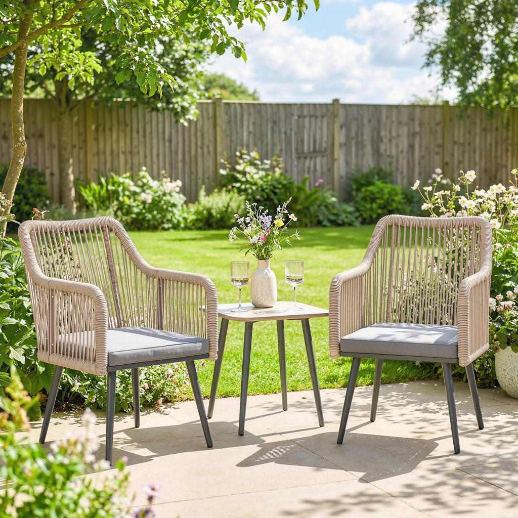 Sedia da giardino in rattan con cuscini e braccioli ¨C Minimal ¨C Grigio 54x65x80 cm