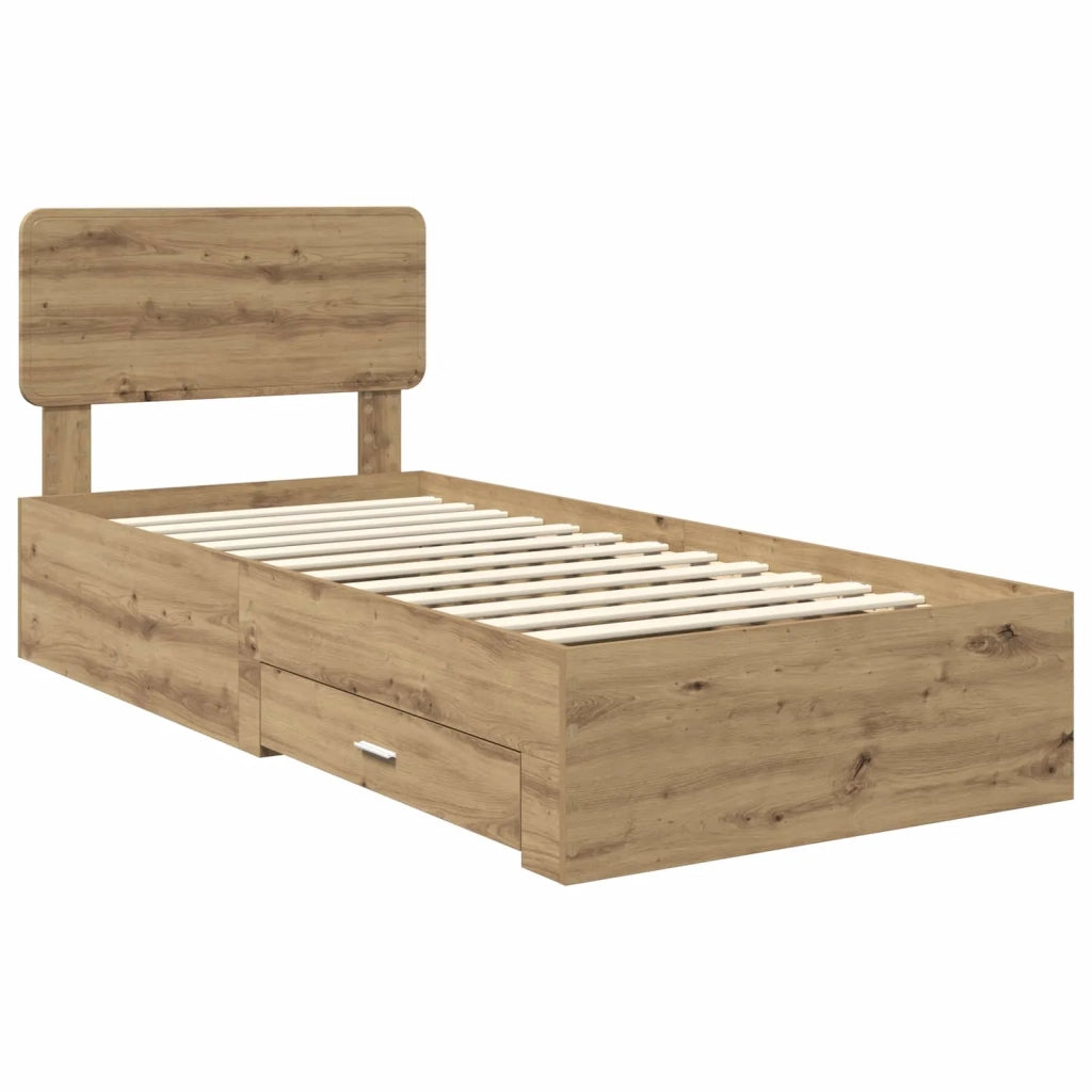 Letto singolo | Letto per adulti | Struttura del letto con testiera Rovere artigianale 90 x 190 cm