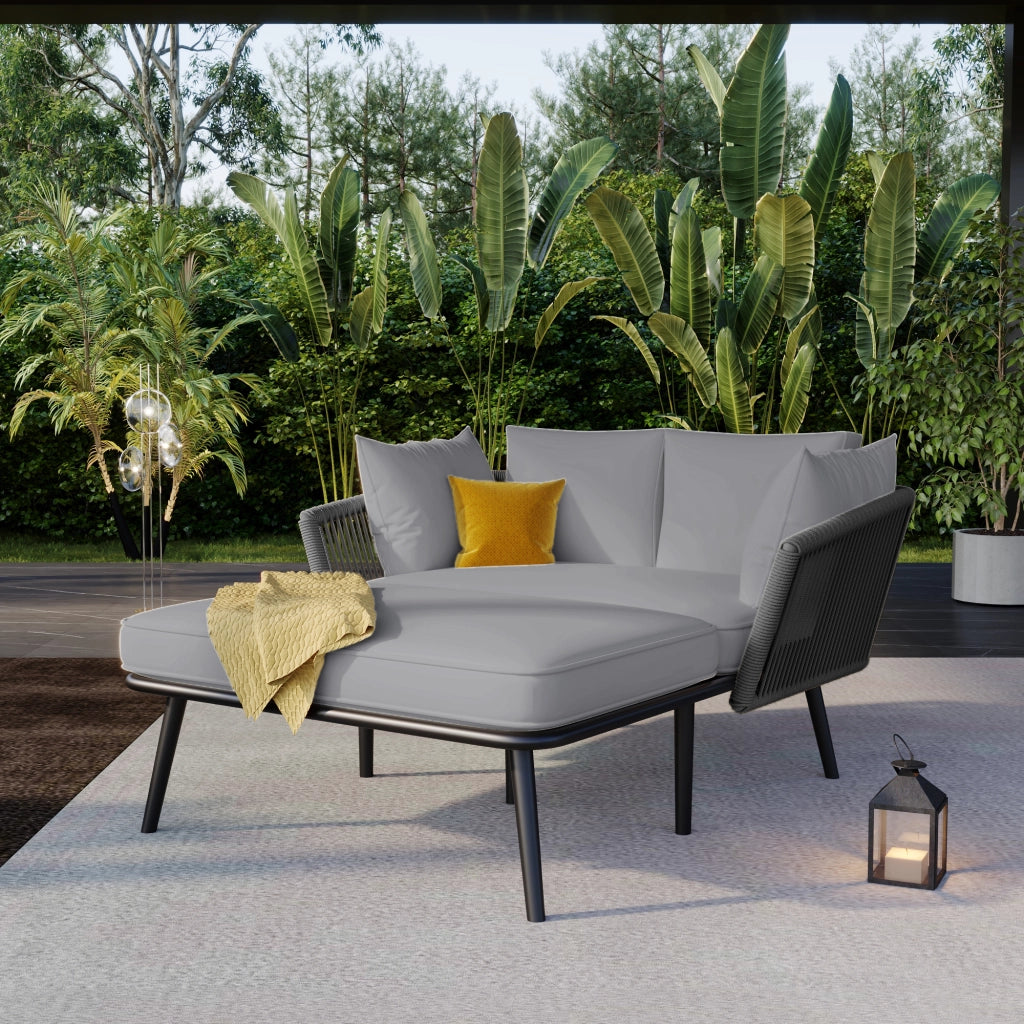 Divano da giardino con 2 cuscini - Zephmum - Grigio, cuscini removibili e lavabili