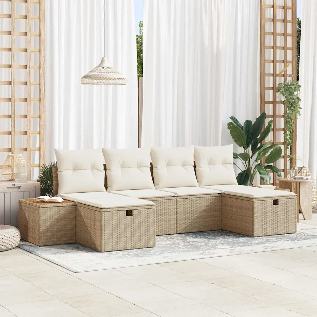 Set Divano da Giardino con cuscino 6 pcs Beige Poly Rattan 3359653