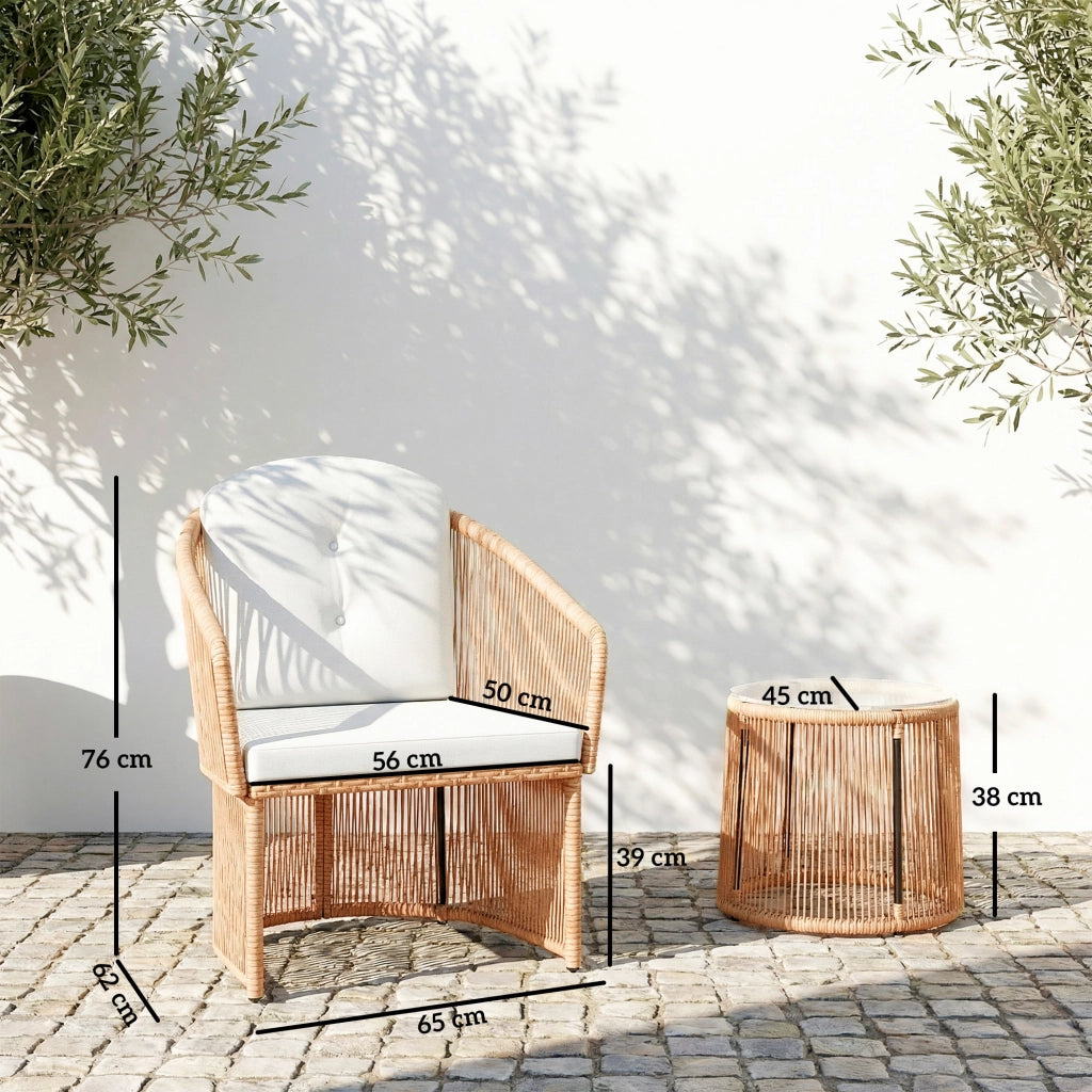 Set tavolo e sedie da esterno in polyrattan con cuscini ¨C Minimal ¨C crema