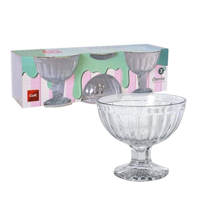 COPPE GELATO CANCUN COSTOLATE IN SET DA 3 PZ