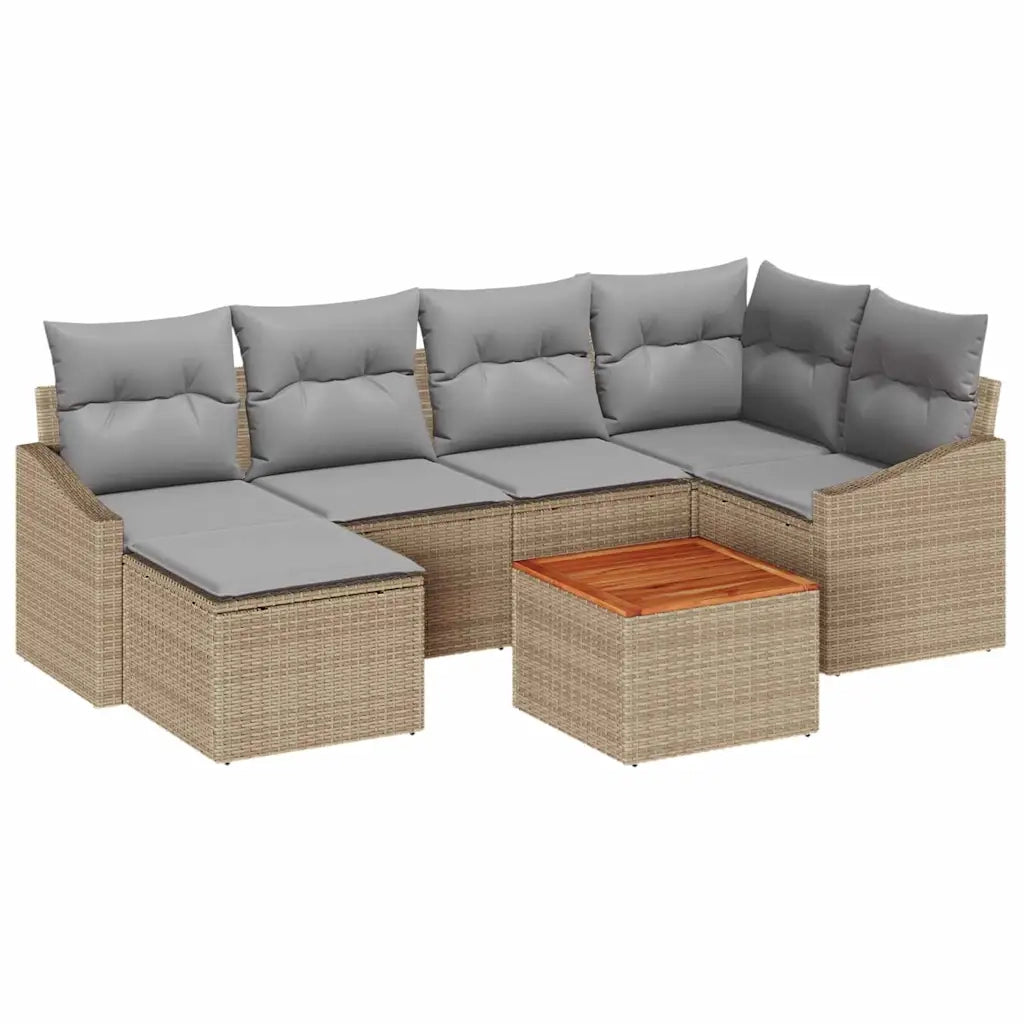 Set Divano da Giardino 7 pcs Beige e Grigio Chiaro polyrattan