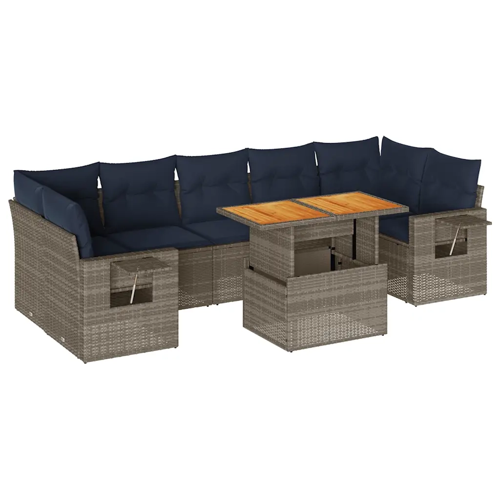 Set Divano da Giardino 8 pz con Cuscini Grigio in Polyrattan 3327127