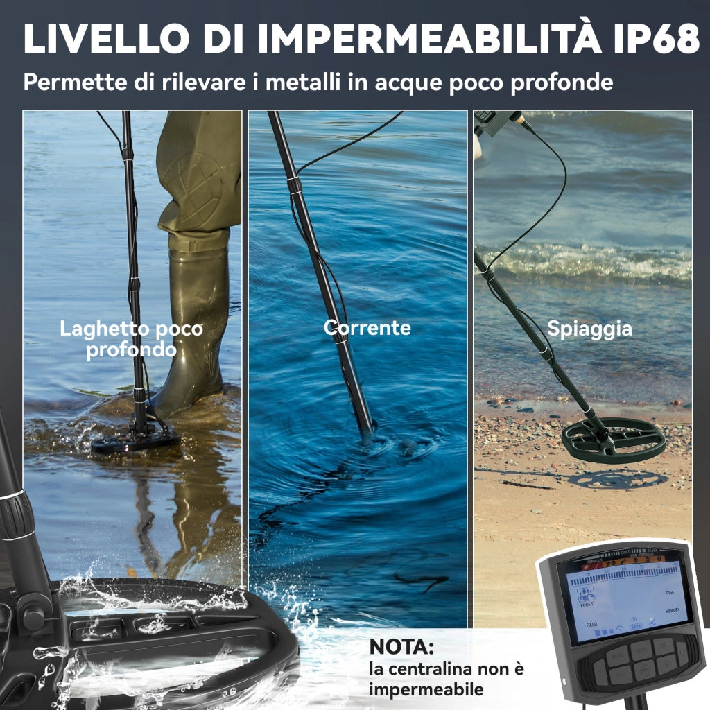Metal Detector Professionale con 5 Modalità IP68 e Display LCD