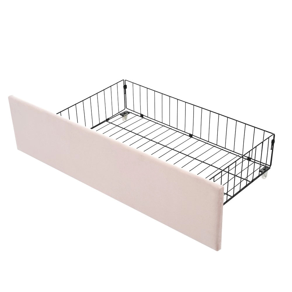 Letto Singolo Imbottito con Cassetti ¨C MINIMAL ¨C Velluto Rosa 90x200