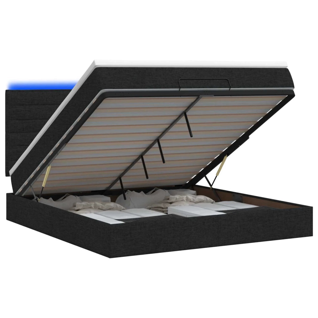 Letto Ottomano con Materasso e LED Nero 180 x 200 cm Tessuto 3458009
