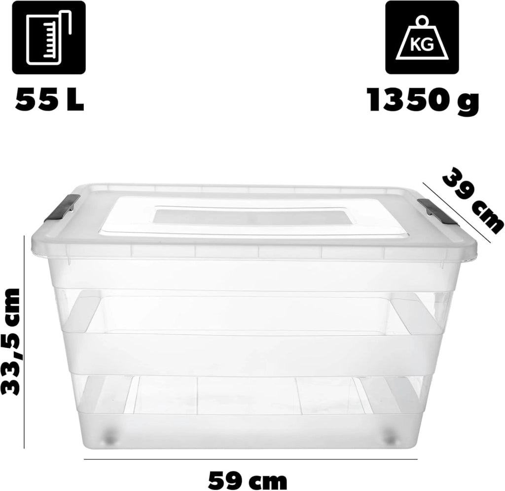 - Scatola portaoggetti con coperchio, scatola per giocattoli, robusto contenitore in plastica, scatola di conservazione con chiusura a scatto, contenitore (Nero, 55 L)
