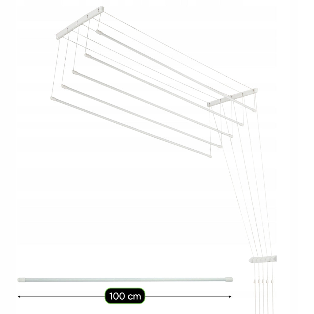 Stendibiancheria da soffitto KADAX per bagno, 5 barre, 100 cm, resistente e robusto.